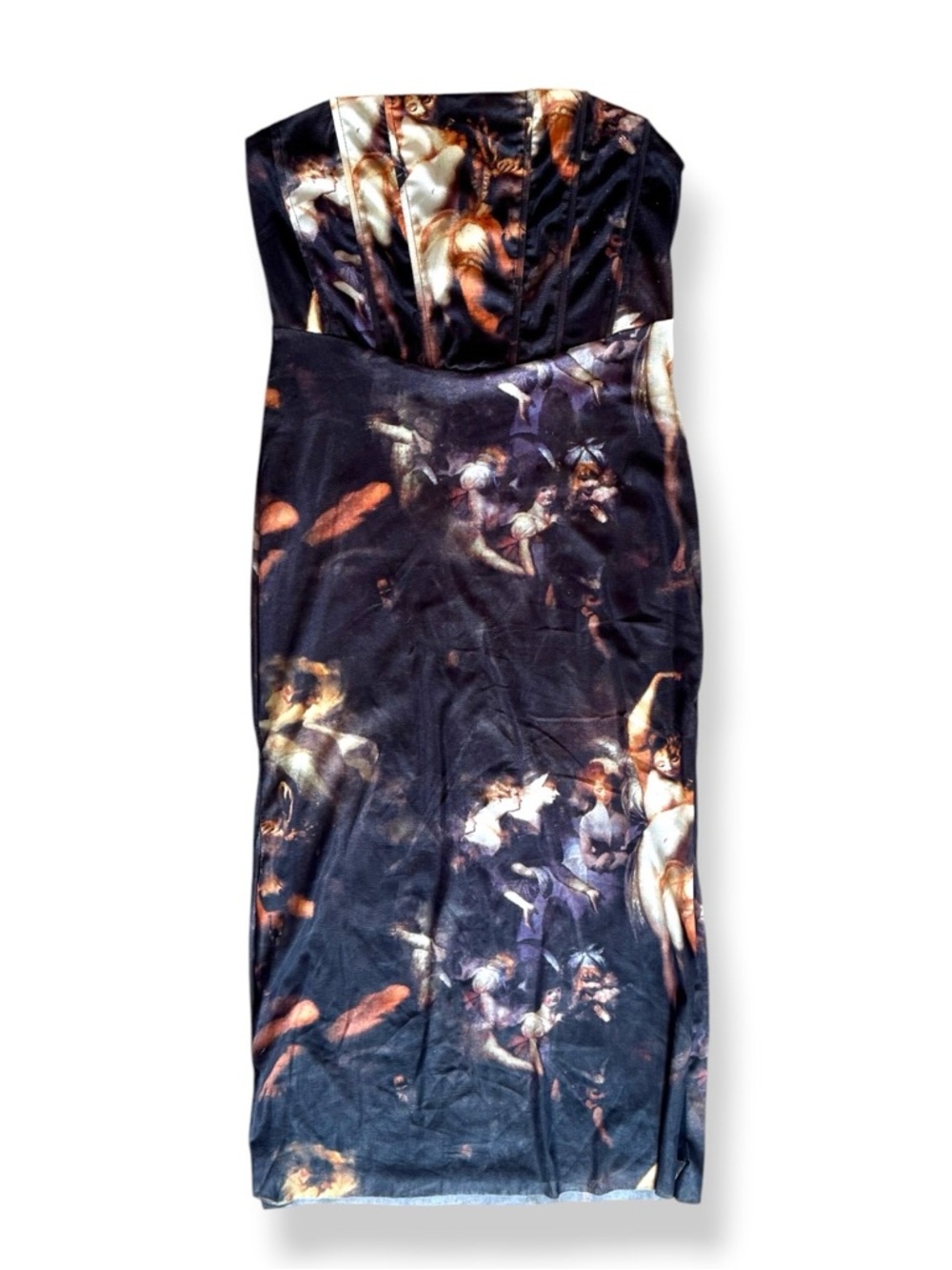 Fashion Nova Renaissance-Inspired Printed Strapless Midi Dress